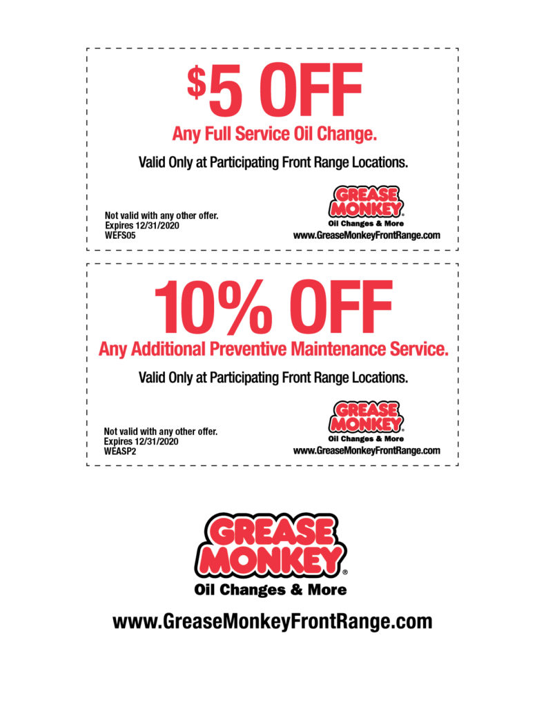 Oil Change & Automotive Maintenance Coupons Grease Monkey Colorado